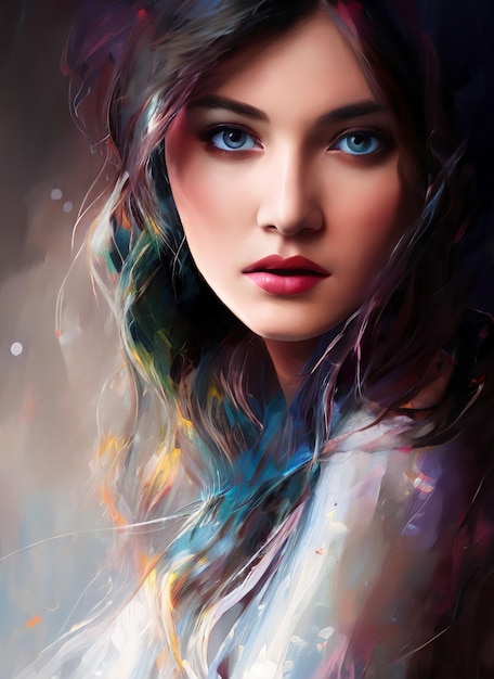 Portrait painting of a beautiful woman. Abstract Illustration of a beautiful girl.