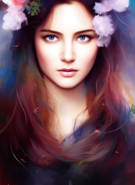 Portrait painting of a beautiful woman. Illustration of a beautiful girl. Beautiful woman painting.