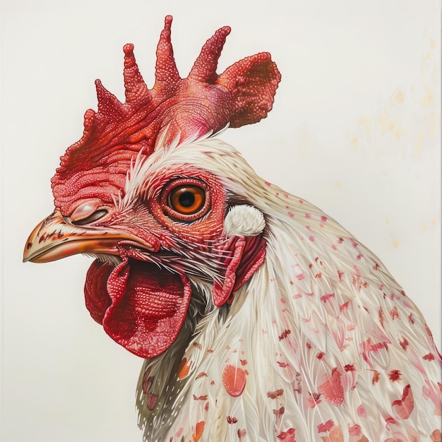 Photo portrait painting of a chicken on white background