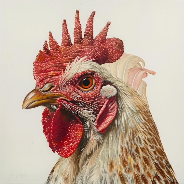 Photo portrait painting of a chicken on white background