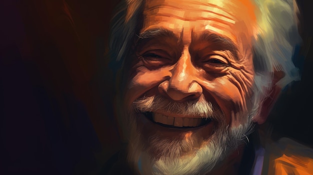 A portrait painting of a smiling older man in an oil on canvas painting style Generative AI AIG21