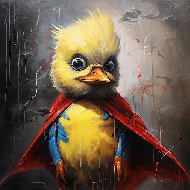 a portrait painting of tweety with a superman costume