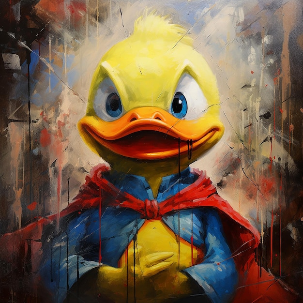 a portrait painting of tweety with a superman costume