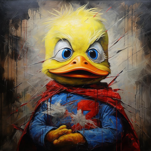 a portrait painting of tweety with a superman costume