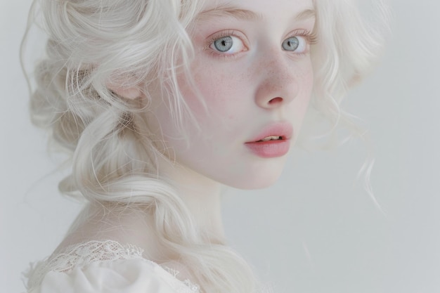 Portrait Of Pale Girl On White Background