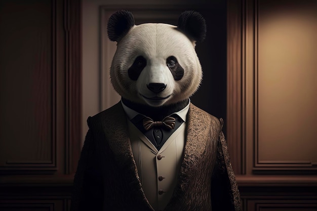 A portrait of a Panda elegant abstract suit outfit GeneratedAI