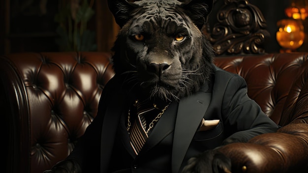 Photo portrait of a panther dressed in a strict business suit classic and business clothing style ai