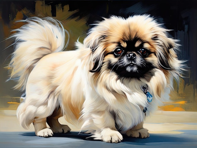 Portrait of a pekingese dog Modern art oil painting