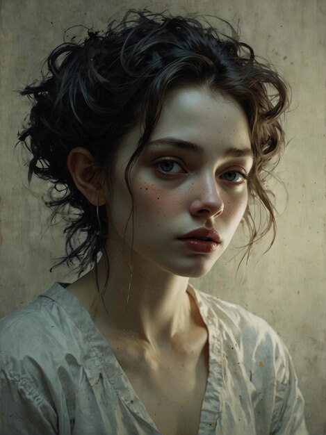 A Portrait of Pensive Beauty Emotions Unveiled in Delicate Strokes