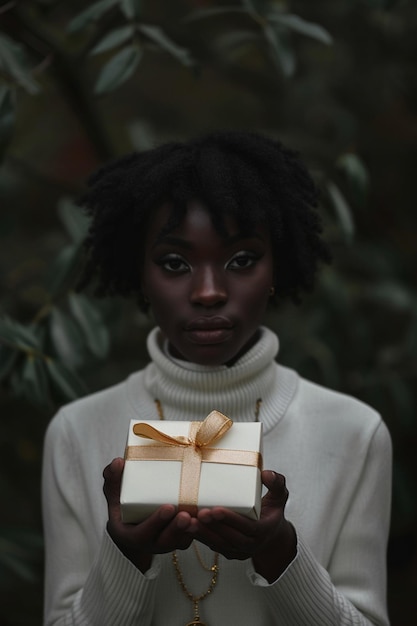 a portrait of a person holding a White Day gift