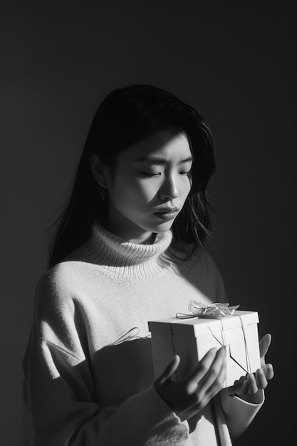 a portrait of a person holding a White Day gift