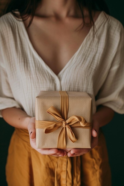 a portrait of a person holding a White Day gift