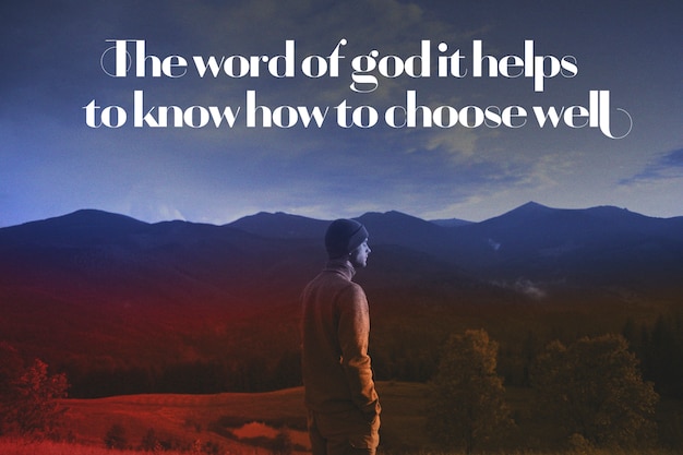 Photo portrait of person with gradient effect and religious quote