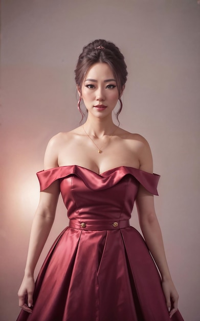 Portrait photo of beautiful asian woman in dress at luxury hall night generative AI