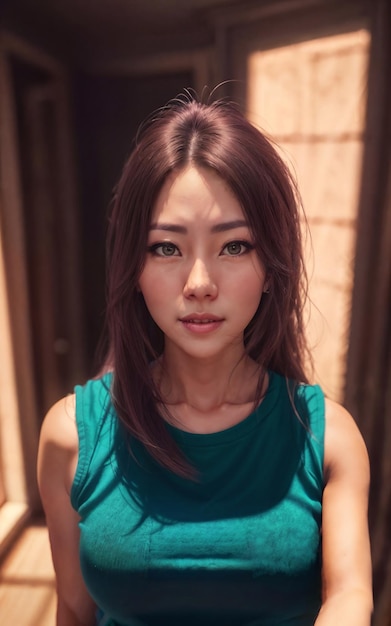 Portrait photo of beautiful asian woman in sport exercise outfit generative AI