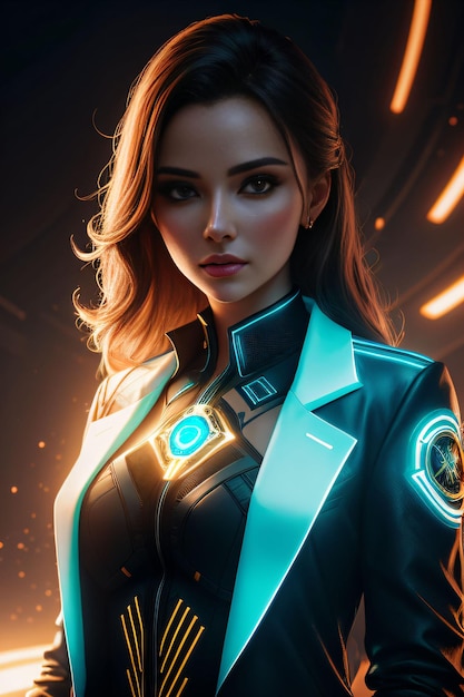 Portrait photo of a beautiful woman with futuristic suit