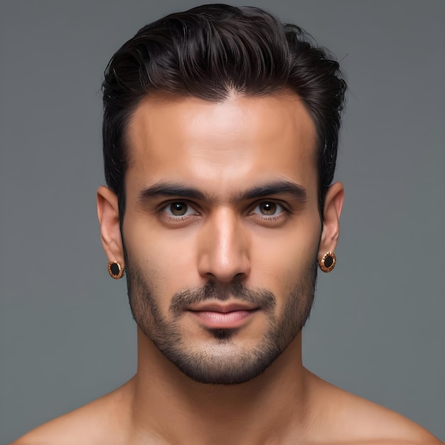 Portrait Photo of A Handsome Shirtless Young Man on Gray Background