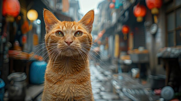 A Portrait Photo Of A Stray Cat Looking Directly At The Camera Capturing The Essence Of Street Life