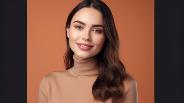 Portrait photo of young smile confident woman on color background