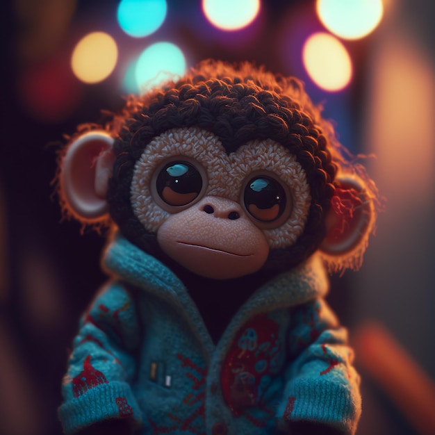 Portrait photography of an anthropomorphic chibi vaporwave monkey generative ai