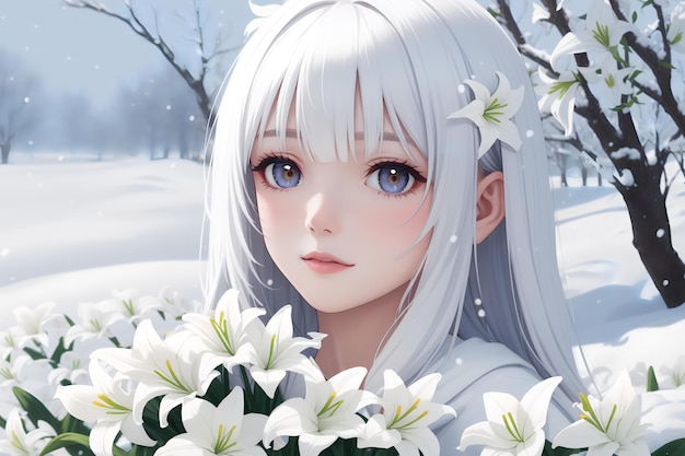 portrait photography spring drip white lilies in the snow