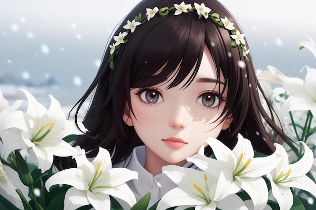 portrait photography spring drip white lilies in the snow