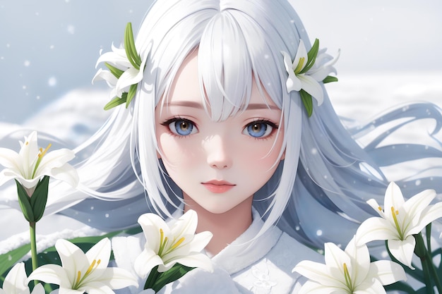 portrait photography spring drip white lilies in the snow