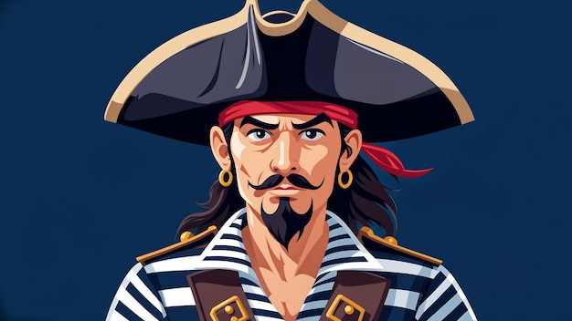 Portrait Of A Pirate Captain In A Pirate Costume Vector Illustration