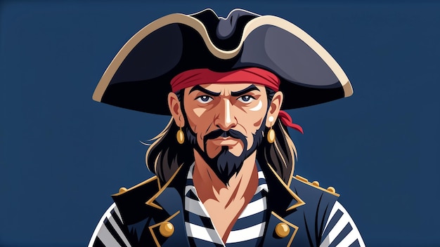 Portrait Of A Pirate In A Pirate Costume Vector Illustration