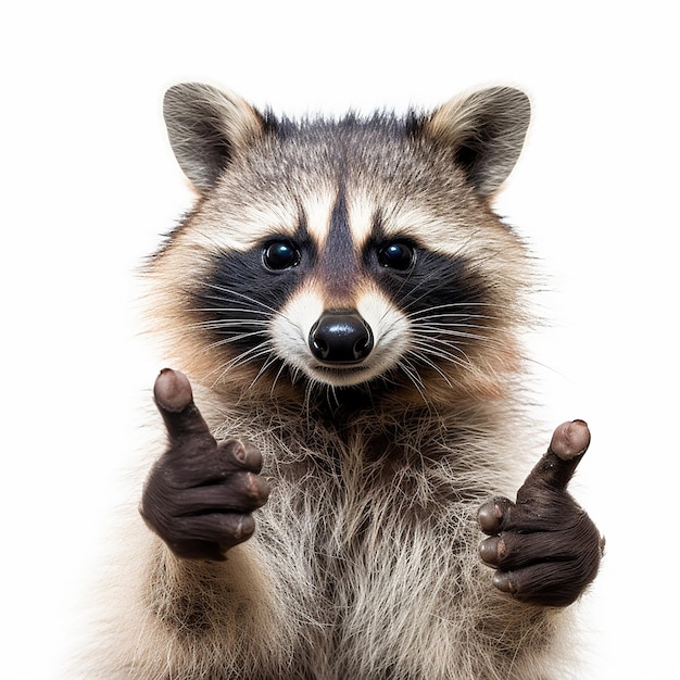 Portrait of a Playful Raccoon Flashing the Rock Gesture