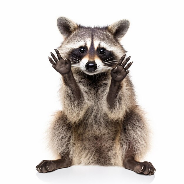 Portrait of a Playful Raccoon Flashing the Rock Gesture