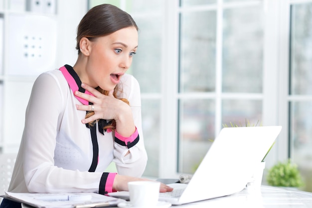 Portrait of a pleasant business woman with a laptop in the office