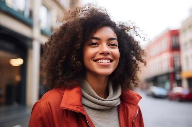 portrait of a pleased woman in her 30s