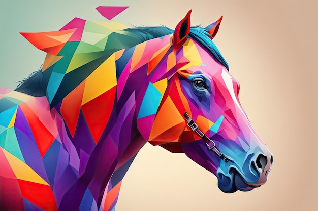 Portrait polygon colorfull horse in action background ai generative