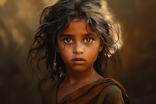 portrait of a poor little indian girl