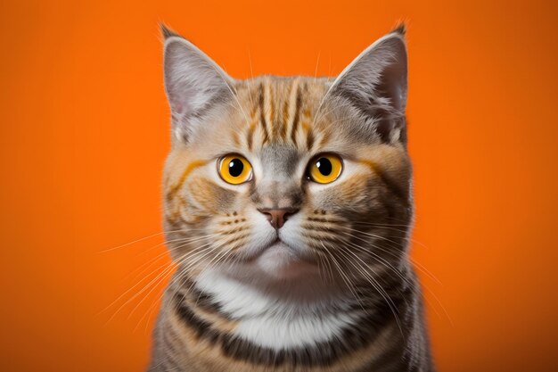 Portrait Portrait of a cat Scottish Straight with a banner in paws on a orange background photograph