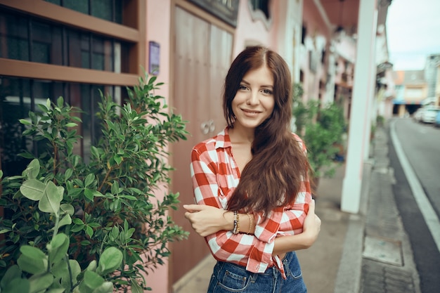 Portrait of a pretty attractive sexy young woman with natural make-up with beautiful eyes