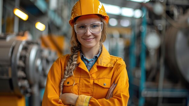 Portrait of professional heavy industry engineer woman smile and in confident