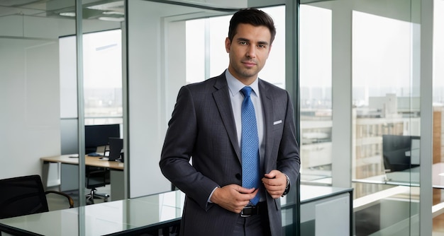 Portrait of a professional man smiling in a suit Business man standing in an office