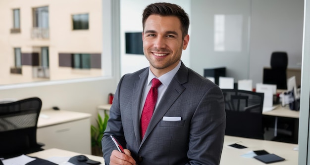 Portrait of a professional man smiling in a suit Business man standing in an office