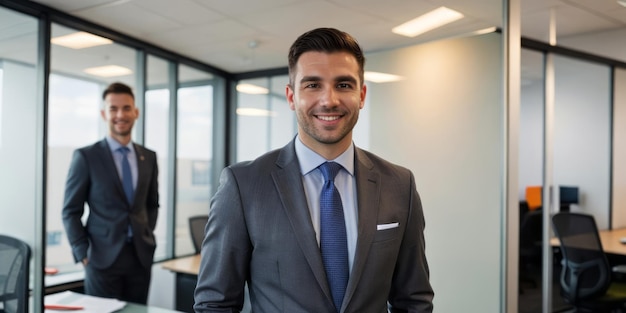 Portrait of a professional man smiling in a suit Business man standing in an office