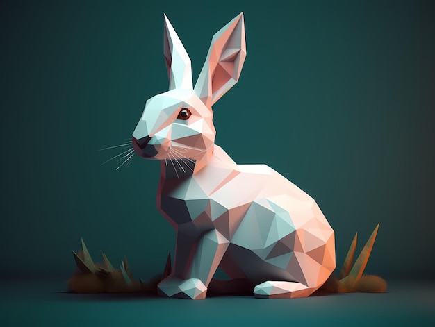 Portrait of a rabbit in low poly style AI generated