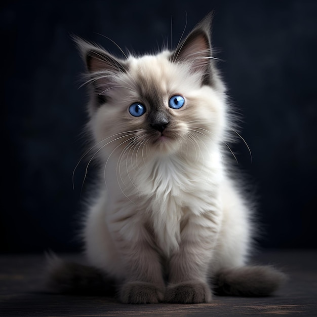 portrait of Ragdoll kitten isolated dark background