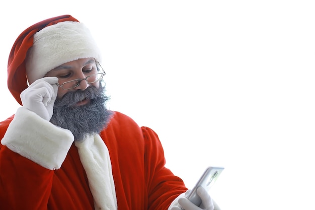 Portrait of real happy Santa ClausFunny Santa Theme Christmas holidays and winter new year Christmas are coming