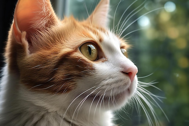 Portrait of a red cat closeup on a window background