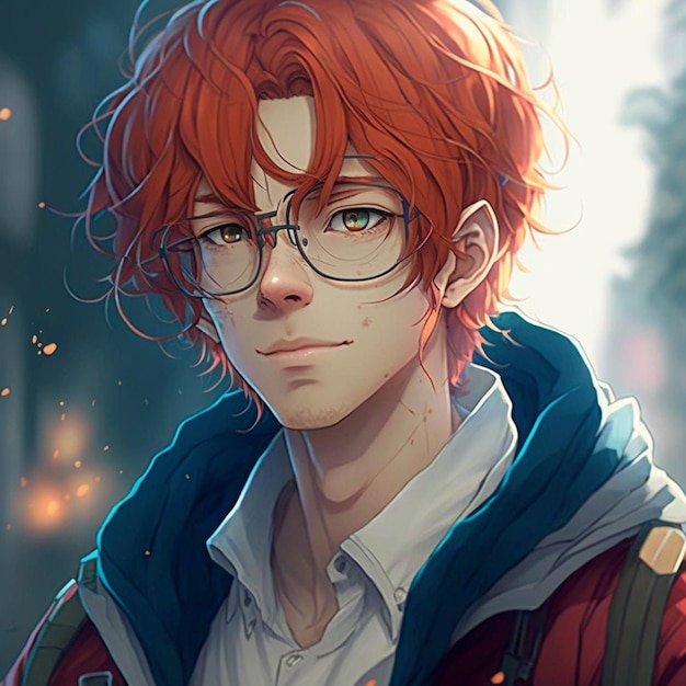 Portrait of a red-haired guy with glasses in anime style