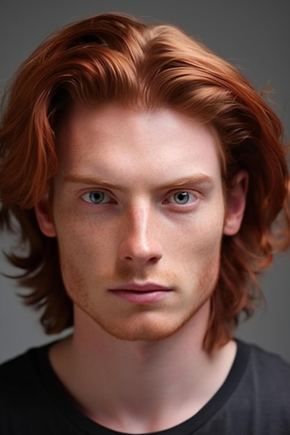 Portrait of a redhaired boy with freckles on his face