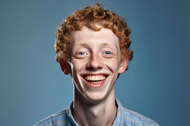 Portrait of a redhead boy with freckles on his face