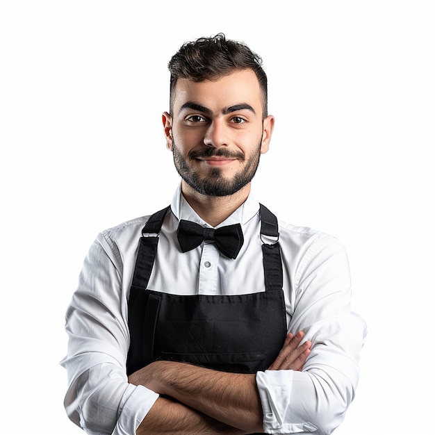 portrait of restaurant waiter on white background