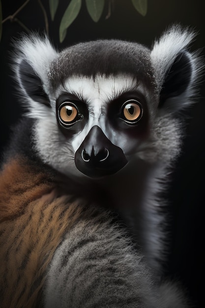 Portrait of a ringtailed lemur Lemur catta Generative AI